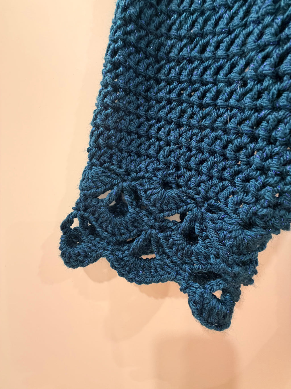 HANDMADE Midnight blue wool sweater, with blue lame thread