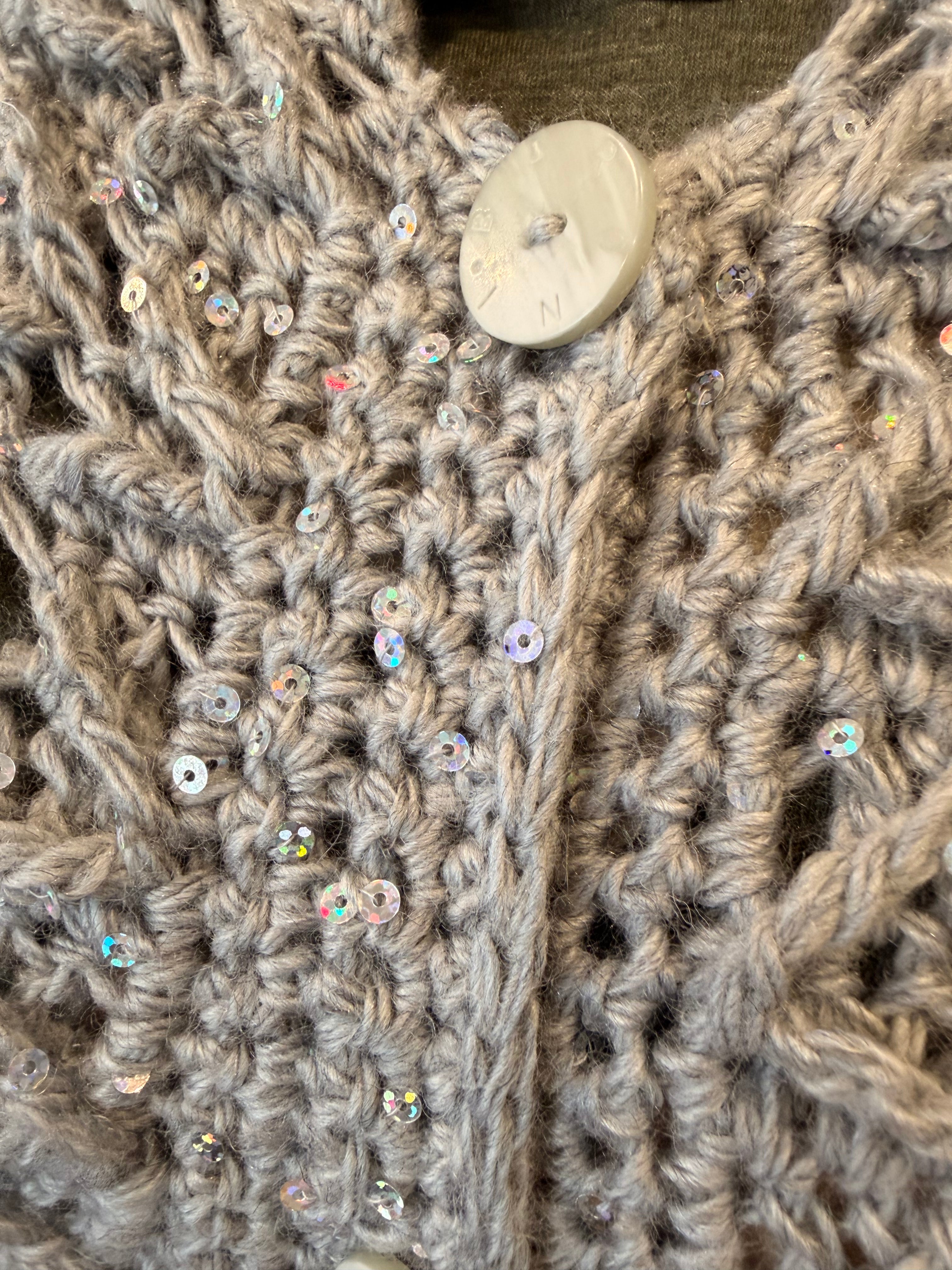 Pearl Grey Handmade Cardigan with Sequins