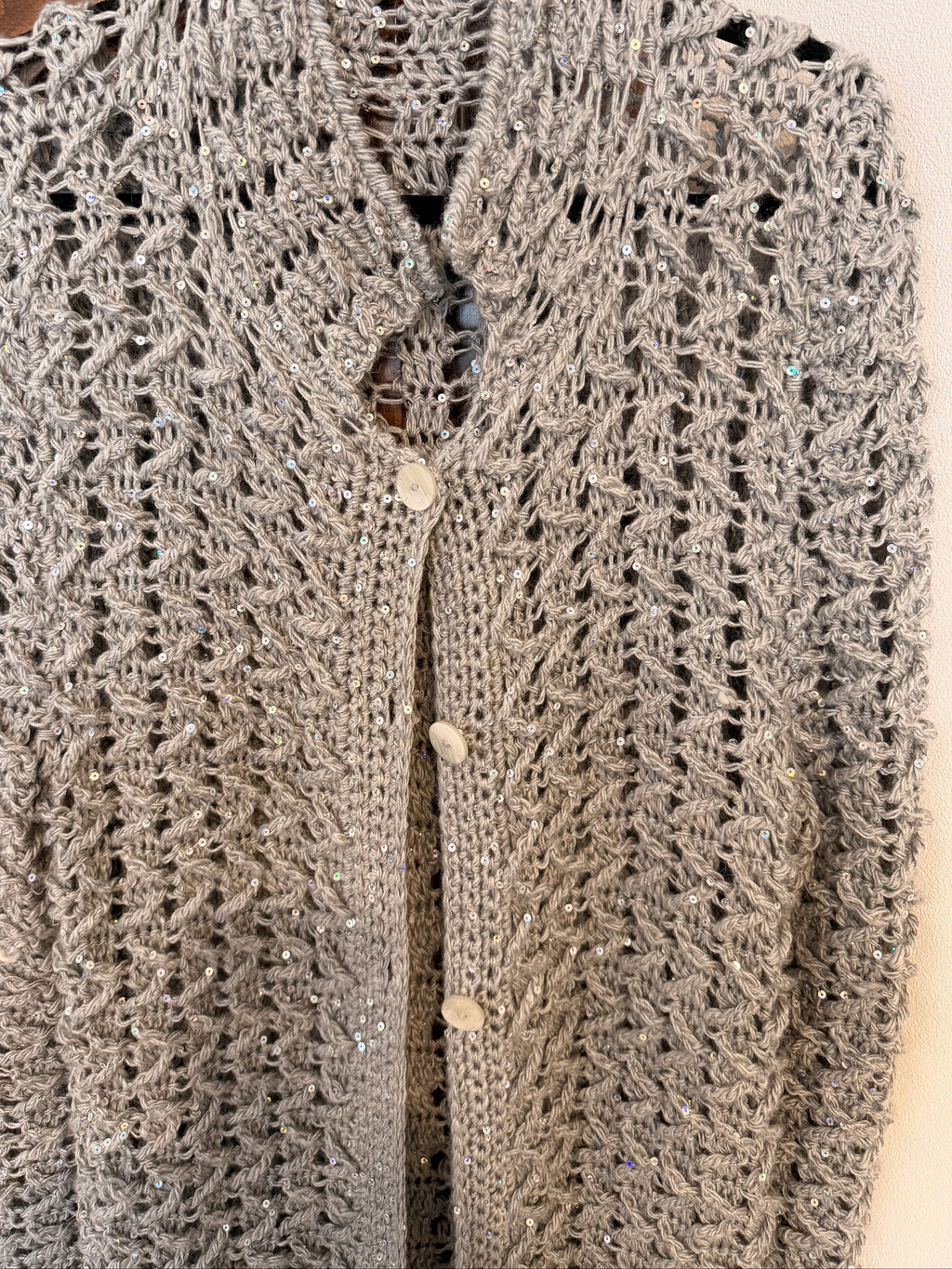 Pearl Grey Handmade Cardigan with Sequins