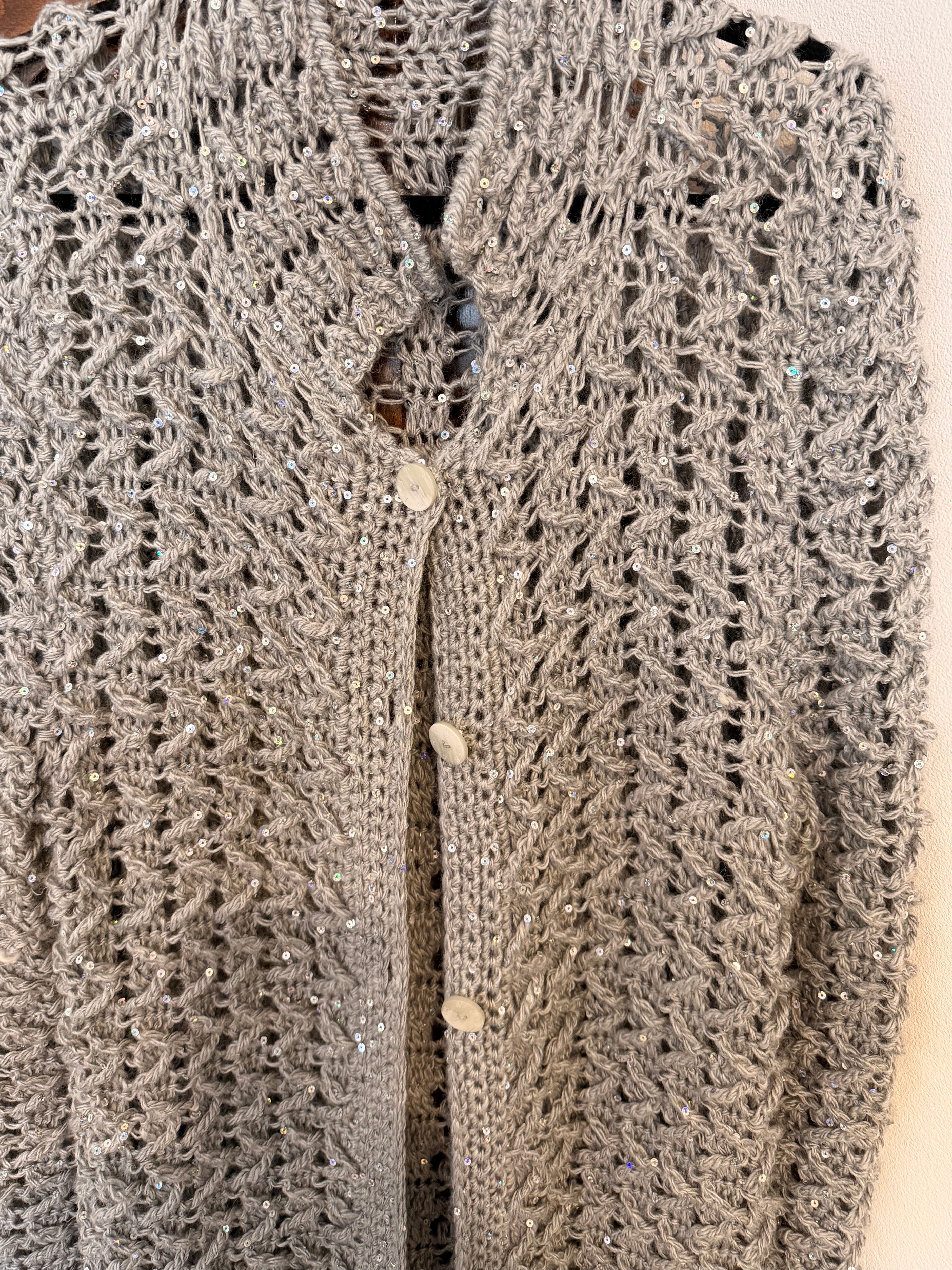 Pearl Grey Handmade Cardigan with Sequins