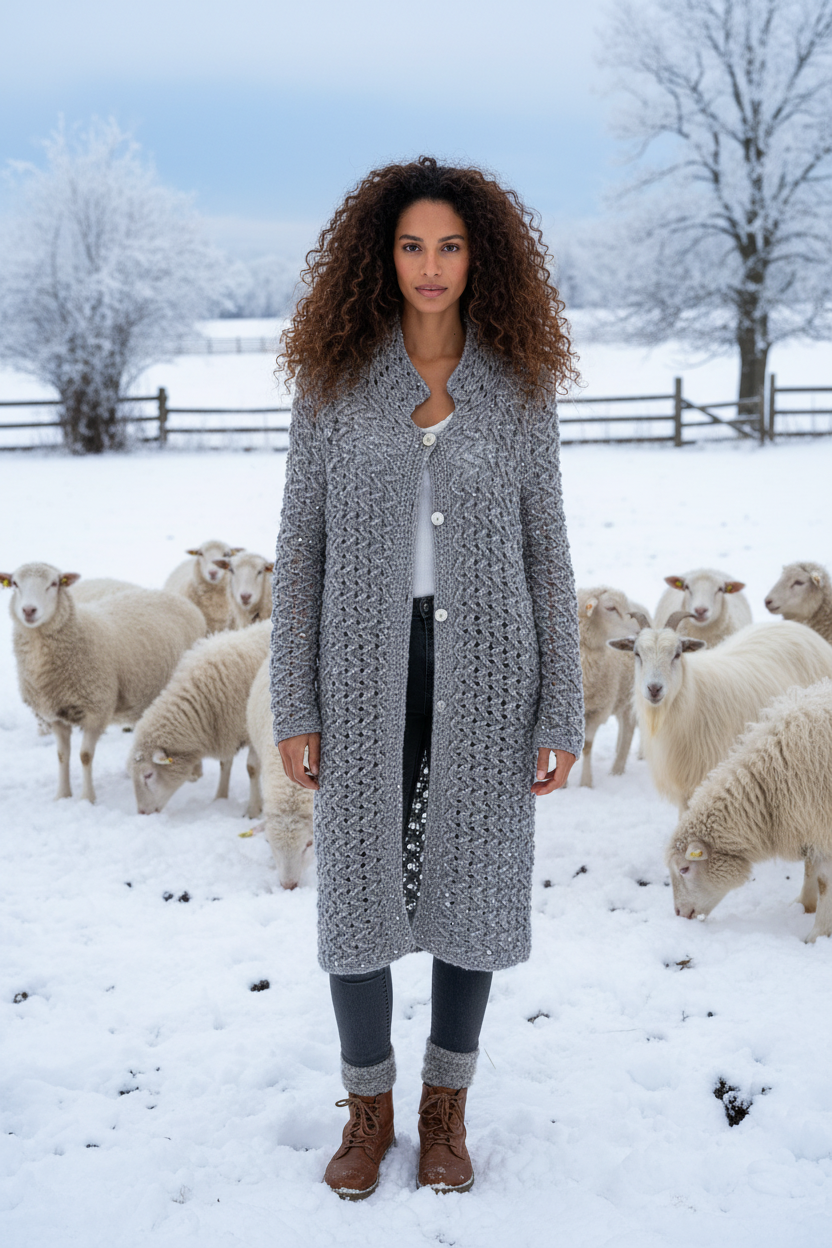 Pearl Grey Handmade Cardigan with Sequins