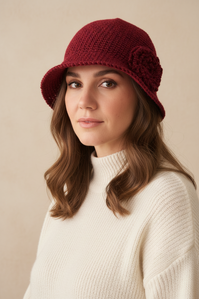 handmade merino Hat,Burgundy color,unique item,one size