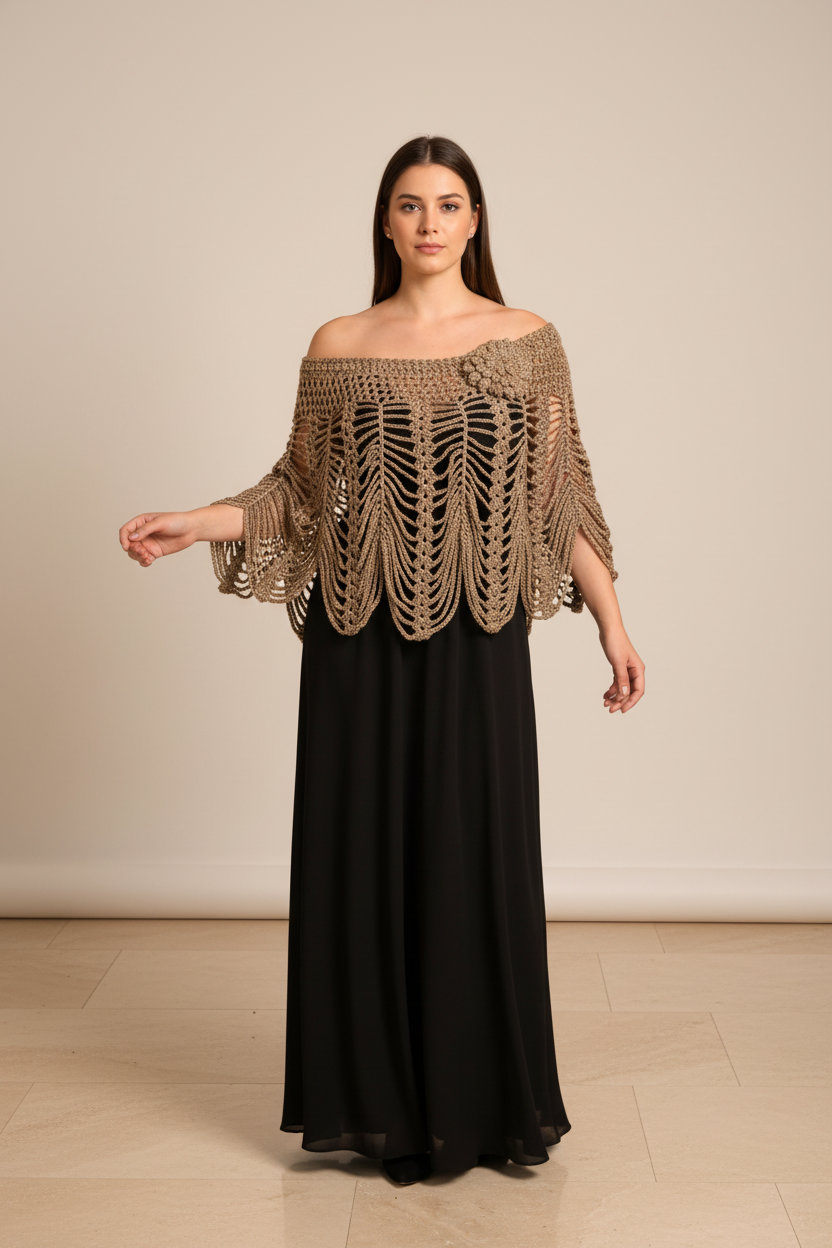 Handmade wool Poncho with lame' thread