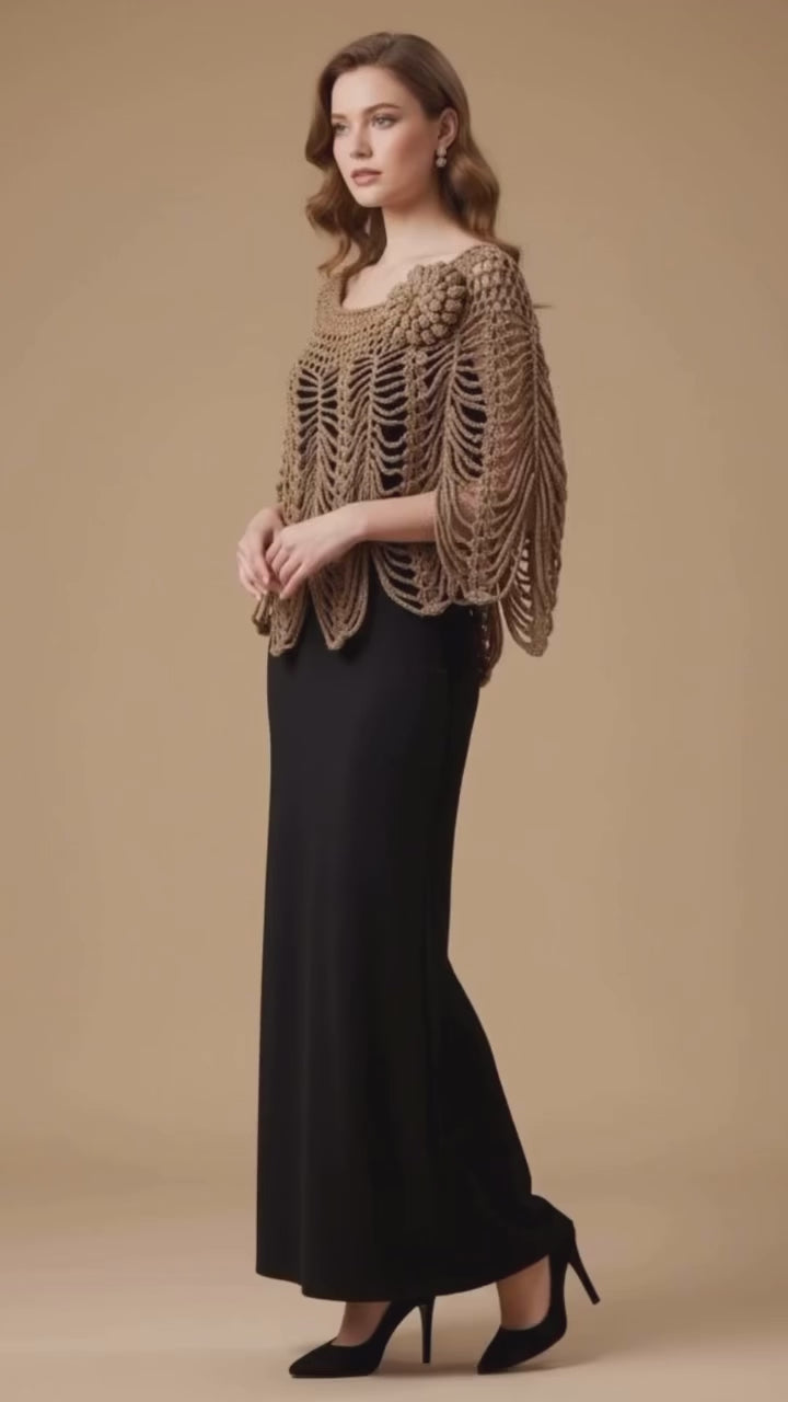 Handmade wool Poncho with lame' thread